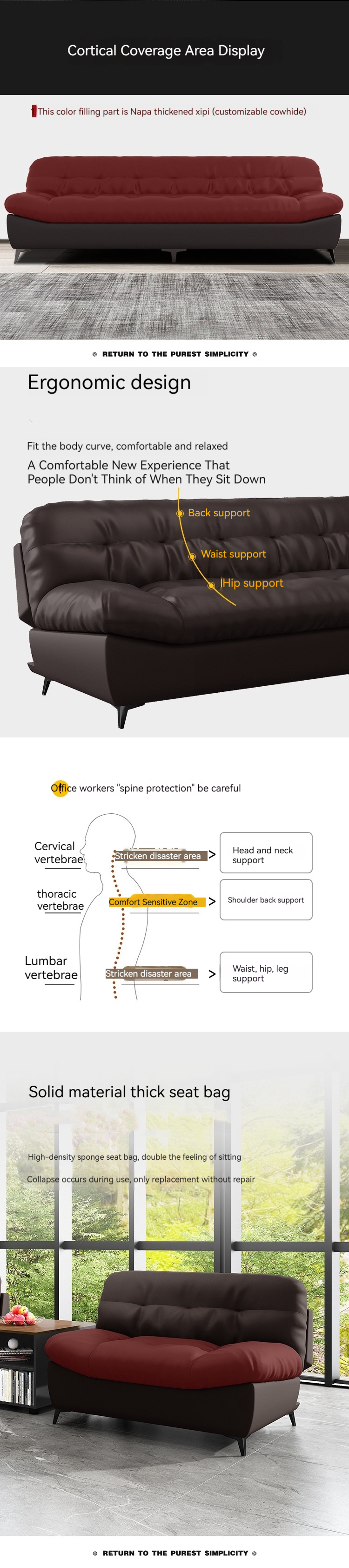 Multifunctional Reclining Leather Office Sofa for Villa Chinese Style Business Office