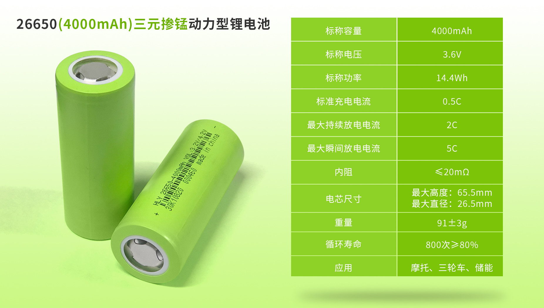 Large Capacity 26650 Battery 4000mah , 3.2 Volt Lifepo4 Battery For Ebike
