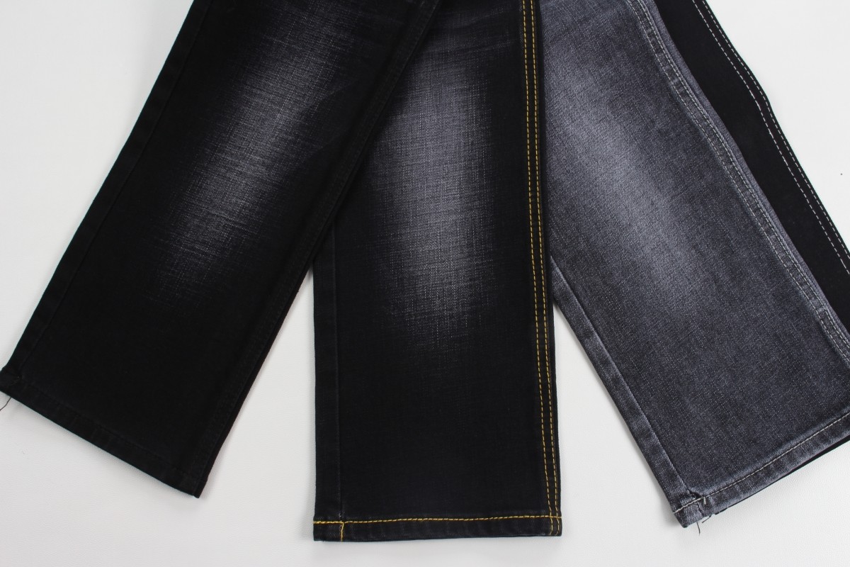 11.9 Oz Black And Black Backside Crosshatch Slub Denim Jeans Fabric