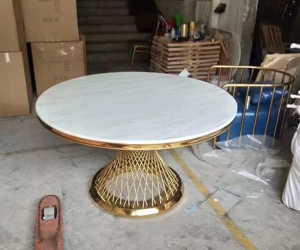 Hotel Glass Round Circle Event Wedding Tables And Chairs Stainless Steel Frame