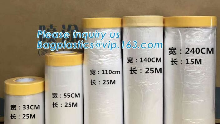 Pre-tapd paint masking film HDPE,Car paint repair masking film with tape, Hot sell masking film with adhesive tape, PAC