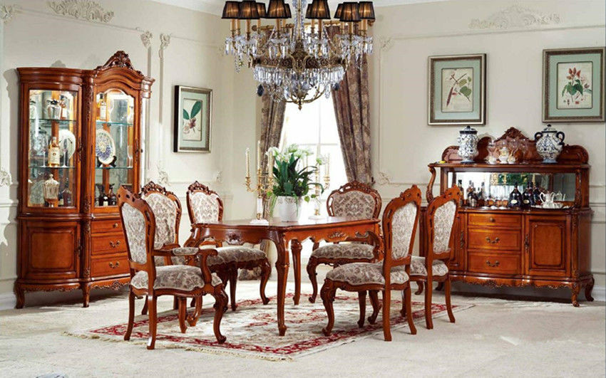 ISO9001 French Antique Wood Dining Chairs Hand Carved Classic Wood Dining Table