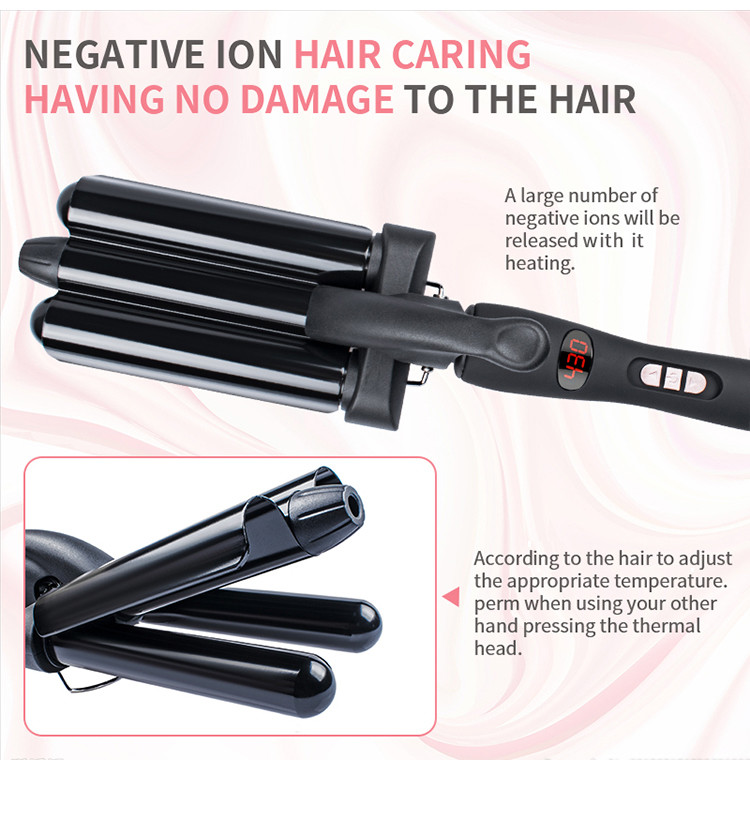 Professional Three Barrel Hair Waver With LCD Temperature Display