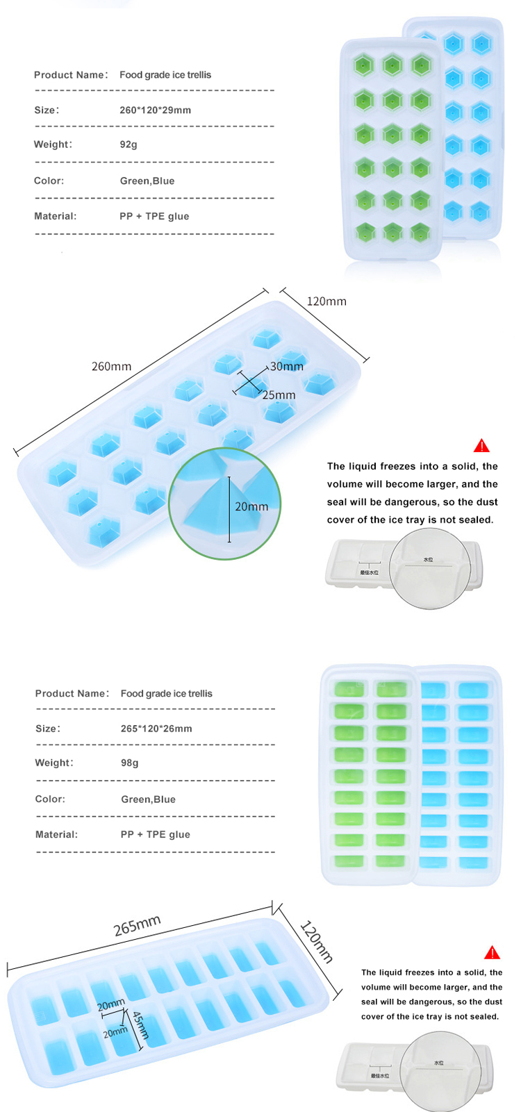 FDA Dishwasher Safe Reusable Silicone Ice Cube Molds