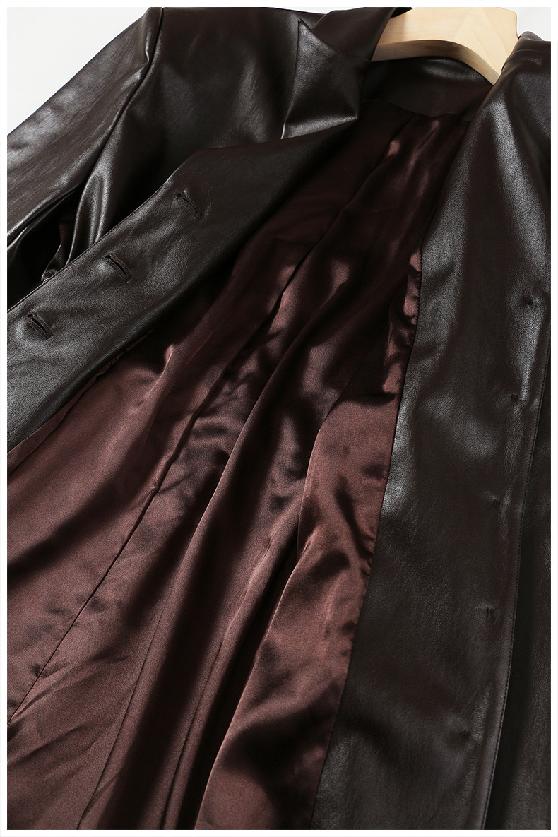 Breathable Women Fashion Drawstring Oversized Midi Winter Pockets Long Leather Jacket Coat PU Jackets