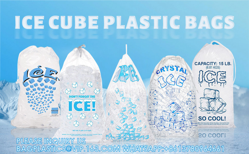 Custom Logo Printing Food Grade Strong Material 8 Lb 10 Lb 20lb Plastic Twist Ties Handle Wicket Ice Cube Bags Set