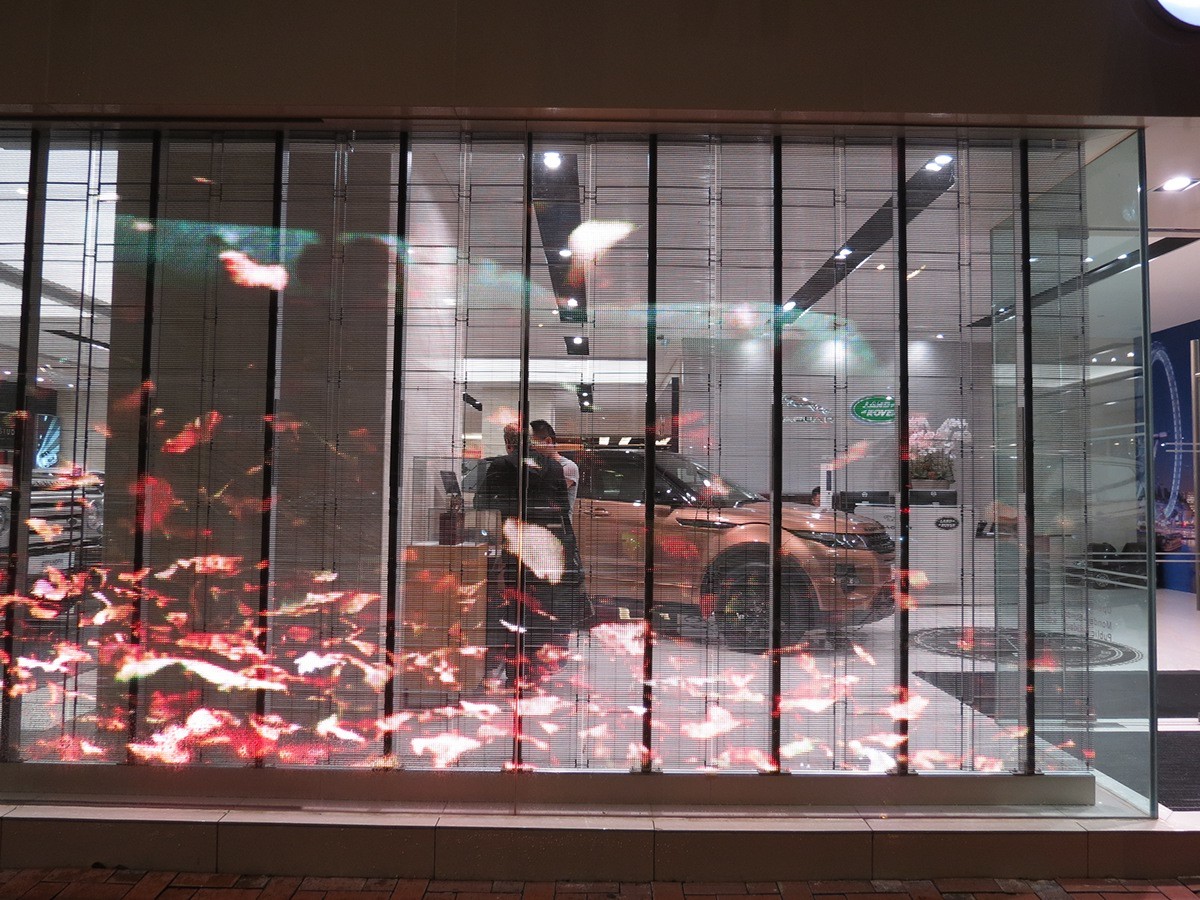 TL10.42mm advertising led transparent screen , led glass display 83% transparency