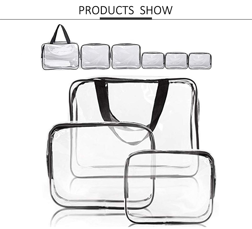 Waterproof Zippered 6 Pack Clear PVC Toiletry Bag With Handle