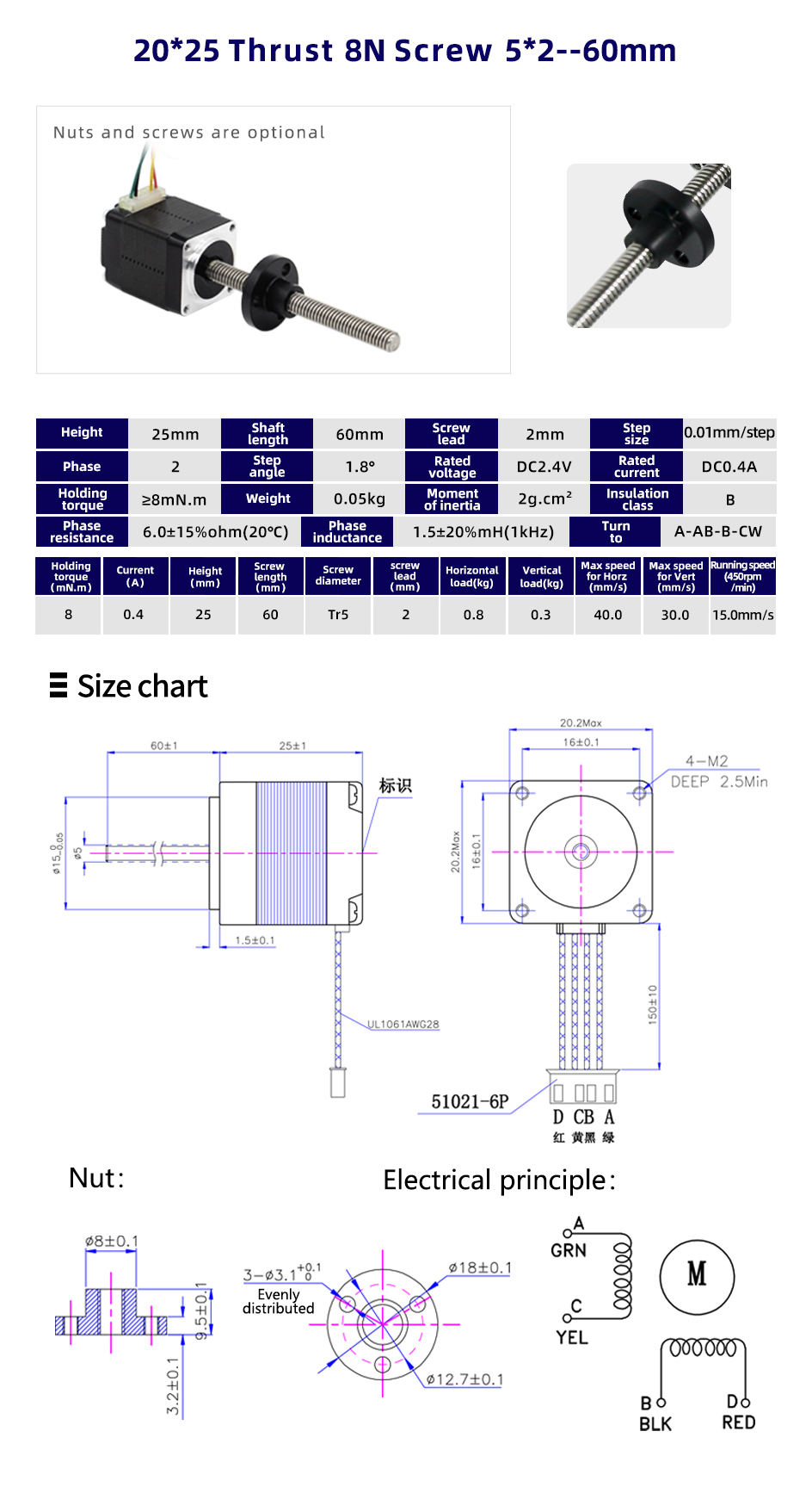 High Temperature Rise Nema 8/11/14/17/23 Micro Lead Screw Linear Actuator Stepper Motor