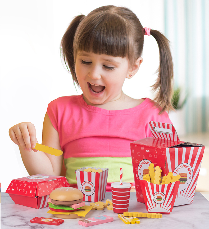 Wooden Burger Fries Baby Developmental Toys Children'S Toy Kitchen Food Set