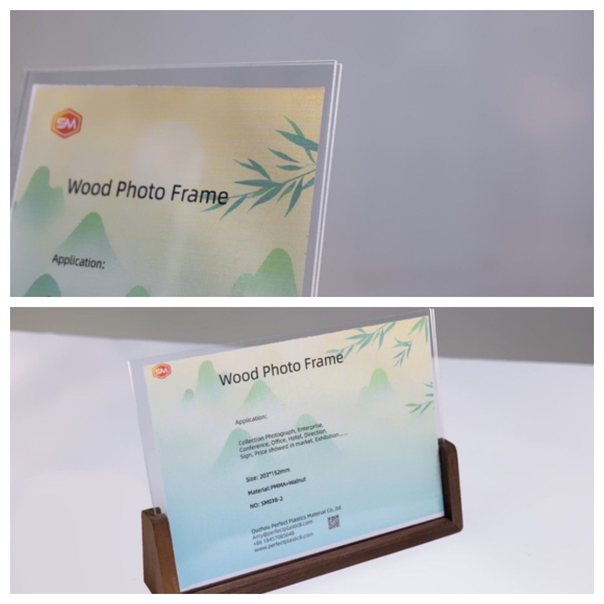 Walnut Acrylic Photo Frame U Shape Solid Beech with Custom Logo