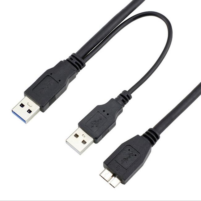 Double Head Micro B To USB 3.0 Charging Cable 0.6m PVC Hard Disk Data Cable