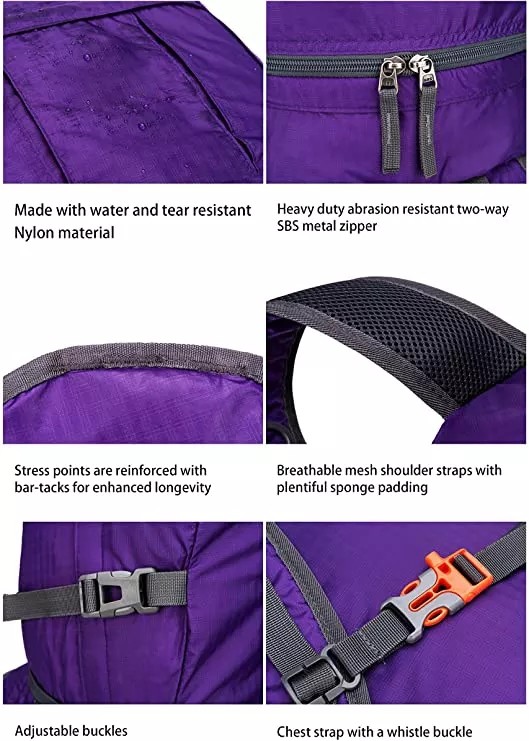 Red BSCI Foldable Hiking Backpack 35L Mountain Equipment Rucksack Waterproof