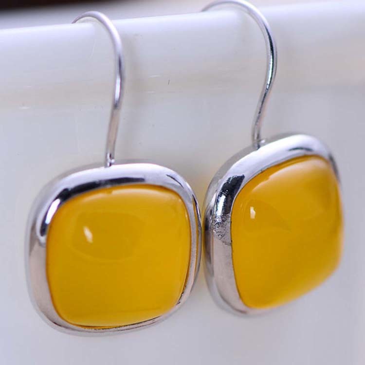 925 Sterling Silver Square Yellow Chalcedony Dangel Earrings (XH052420W)
