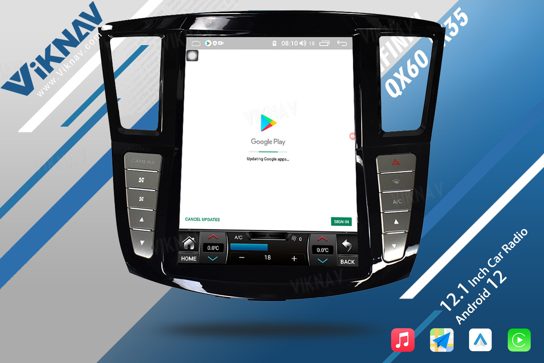Viknav 12.1 Inch Car Multimedia Stereo Radio For Infiniti QX60 JX35 2012-19 Android DVD Player GPS Navigation Head Unit