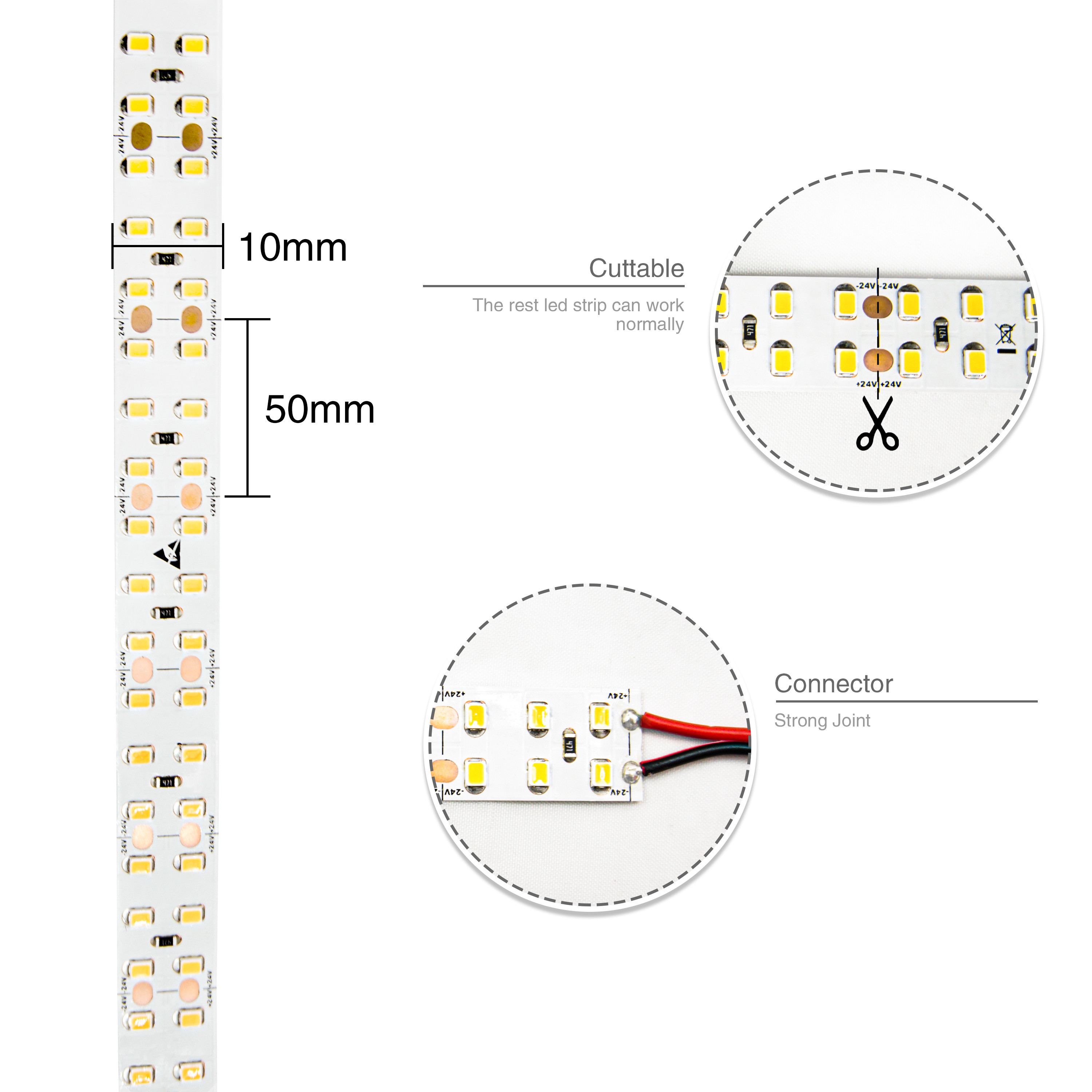 Double Line Flexible LED Strip 10mm Width SMD2216 280LED/M led white strip lights