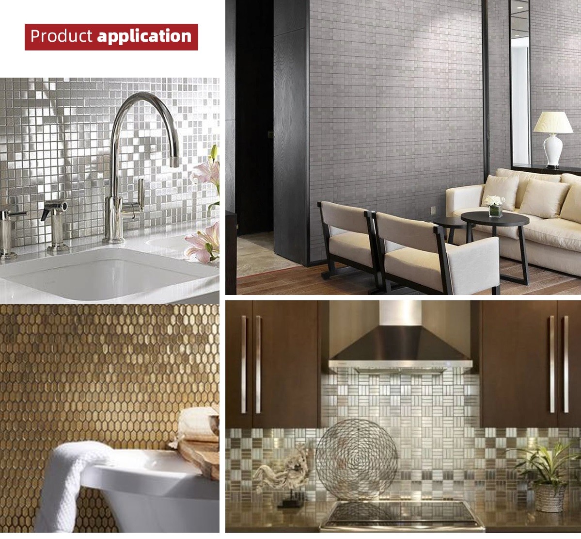 Wall Panel Decor Hairline Finish PVD Gold Stainless Steel Mosaic Tile
