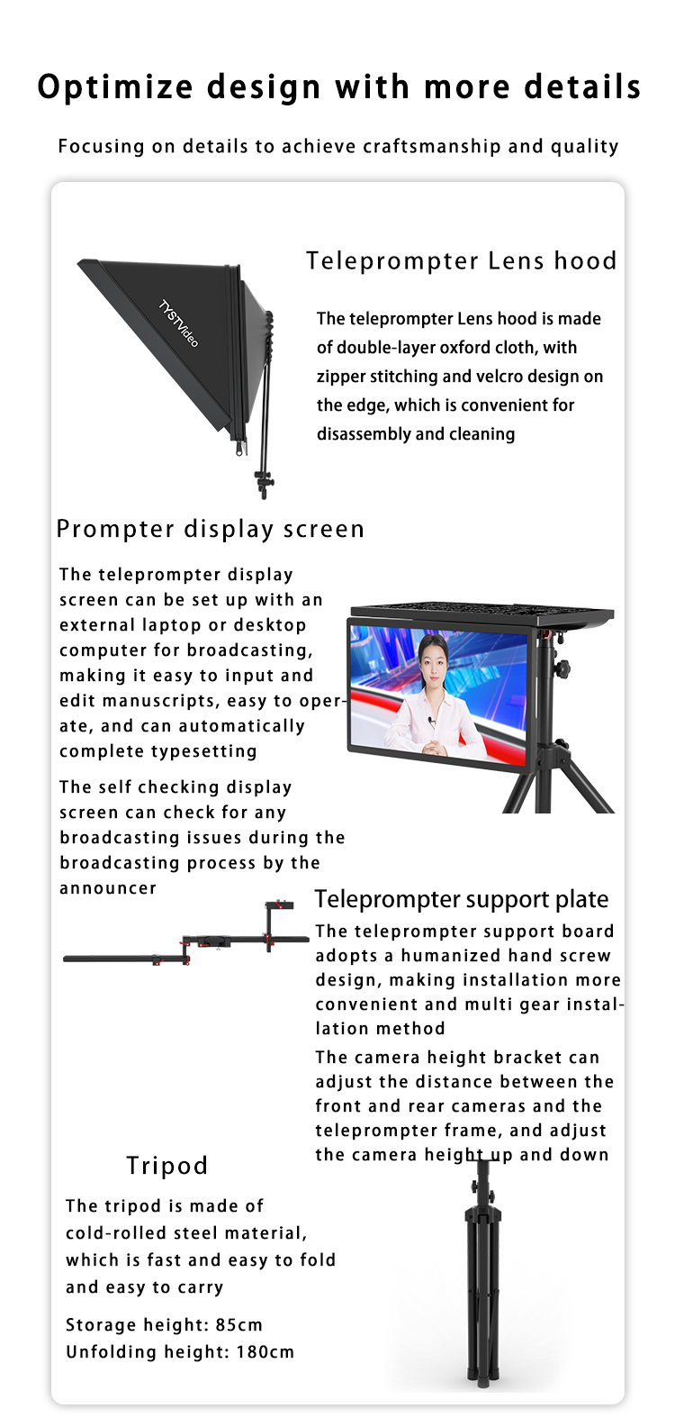 Windows 8 Supported TY21G2 Dual Screen Studio Teleprompter with PTZ Caster Tripod
