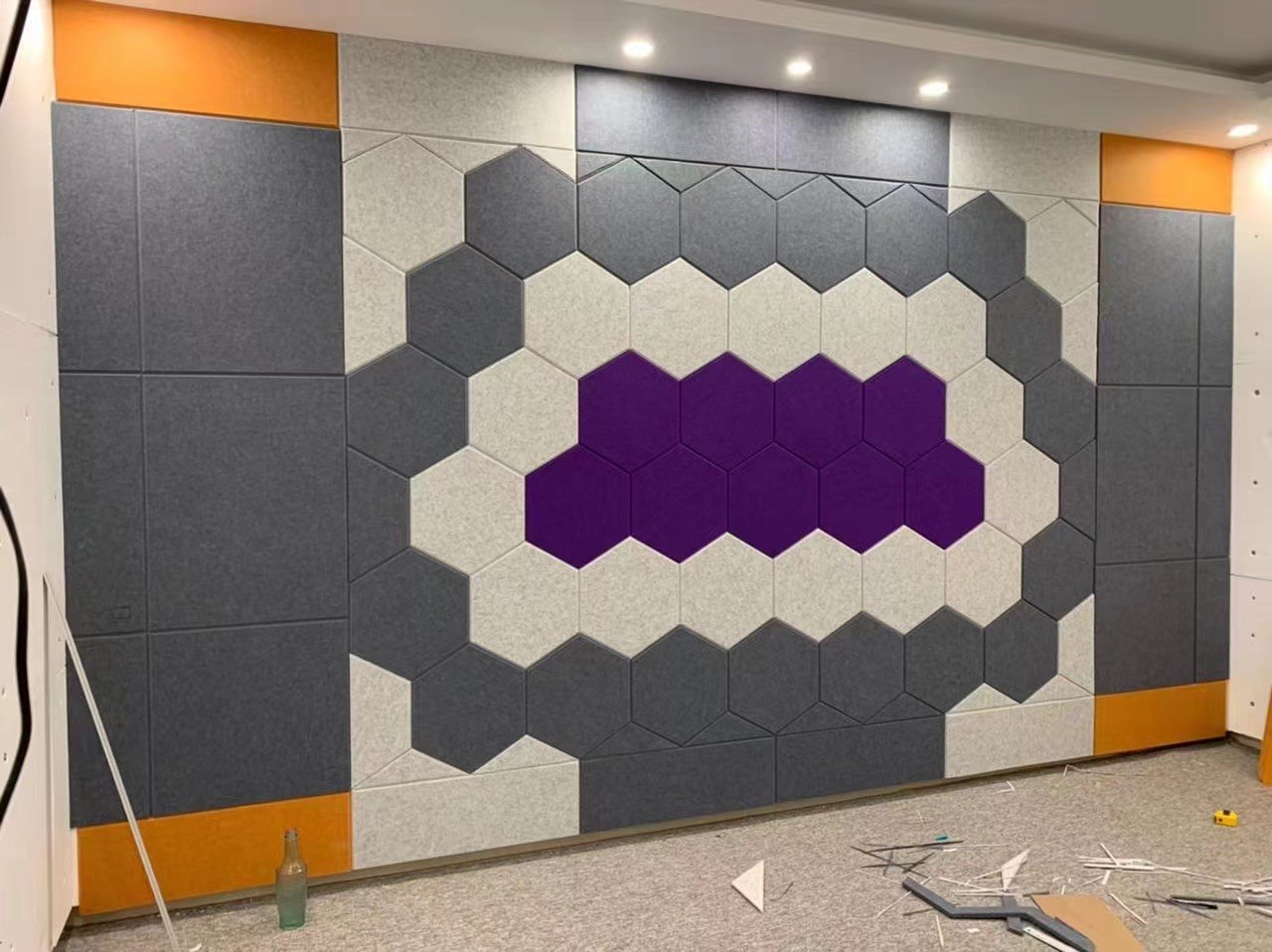 Recycled PET Wall Hexagon Acoustic Panel 9mm / 12mm Indoor Decoration
