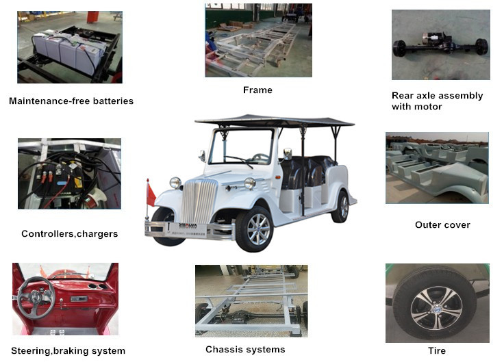 Eight Seater Electric Vintage Cars For Sightseeing With FRP Body 48V Battery Powered