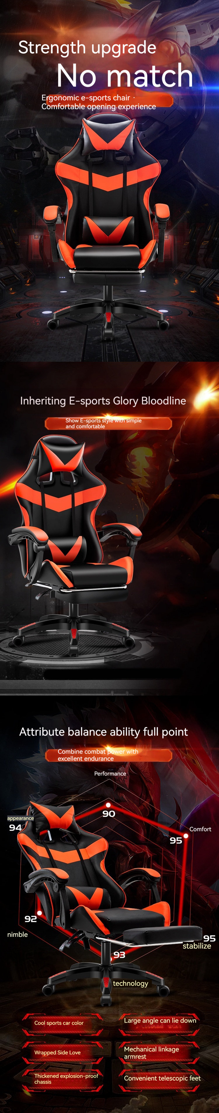 Ergonomic Black Gaming Chair with Footrest and BIFMA Passed Class 4 Chrome Gaslift