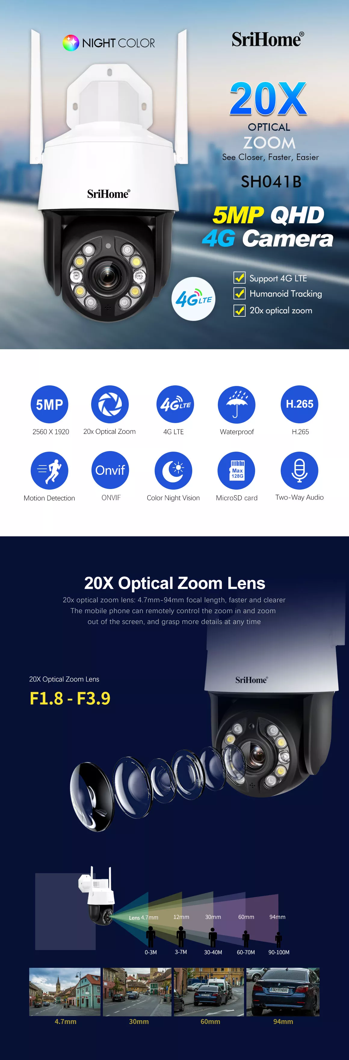 4G PTZ Camera 20x Optical Zoom PTZ IP Camera For Home Rotation 360 Degree CCTV CameraSupport Up To 128TF Card
