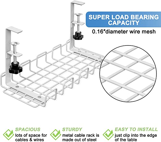 Tidy Standing Type White Cable Management Tray for Home Office No Drilling Required