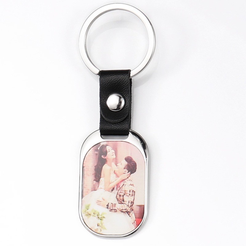 DIY Printable Metal Insert Sublimation Keyring Leather Strap Keychain Pendant