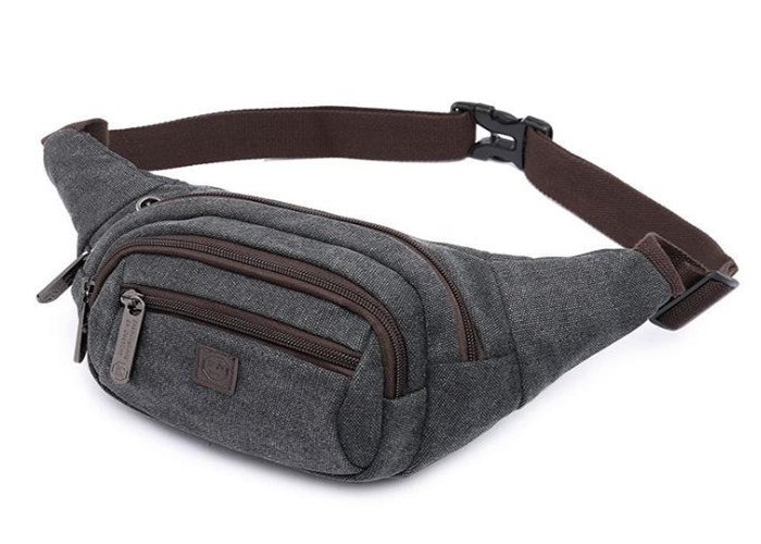 Black Sports Mens Waist Bags Barrel Shaped With Ears Line Hole