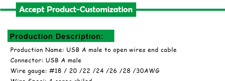 Shield USB A Male to 4 Bare Wires Open End Pigtail Cable