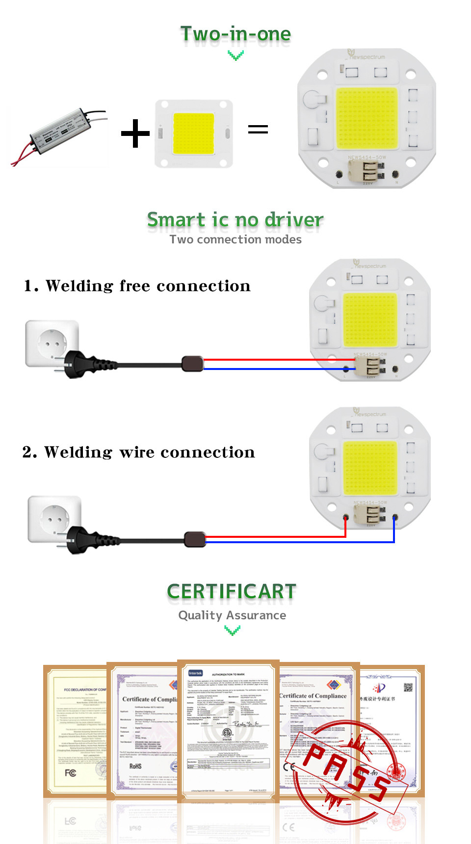 Solderless Chip On Board Led COB 50W 220V For Floodlight Downlight