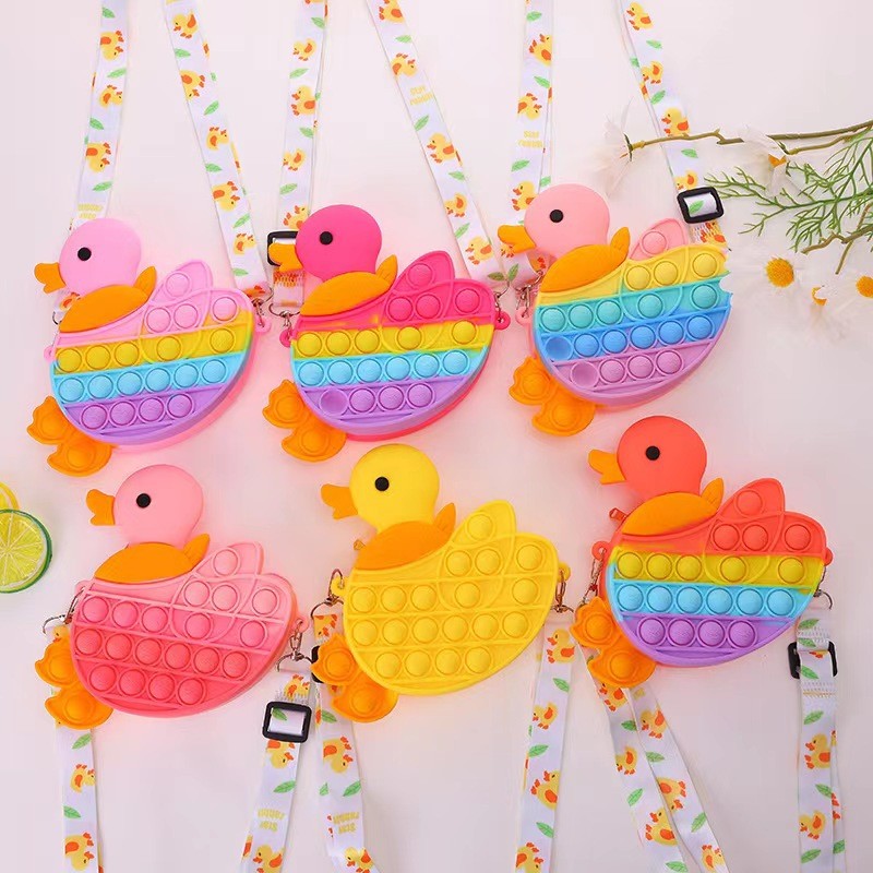 Pop Purse Bag For Kids Duck Popper Sensory Fidget Princess Toy Gifts ADHD Anxiety Stress Relief Crossbody Purse Bag