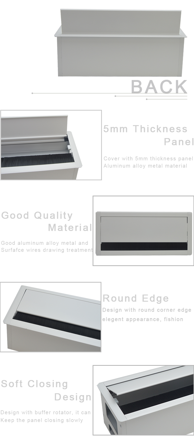aluminum desk wire access grommet rectangle table top hole flip cover brush