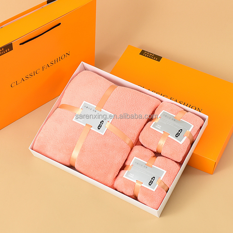 Coral Velvet Towel Set Custom Logo Bath Towels Microfiber Hair Sports Baby Hooded Towel