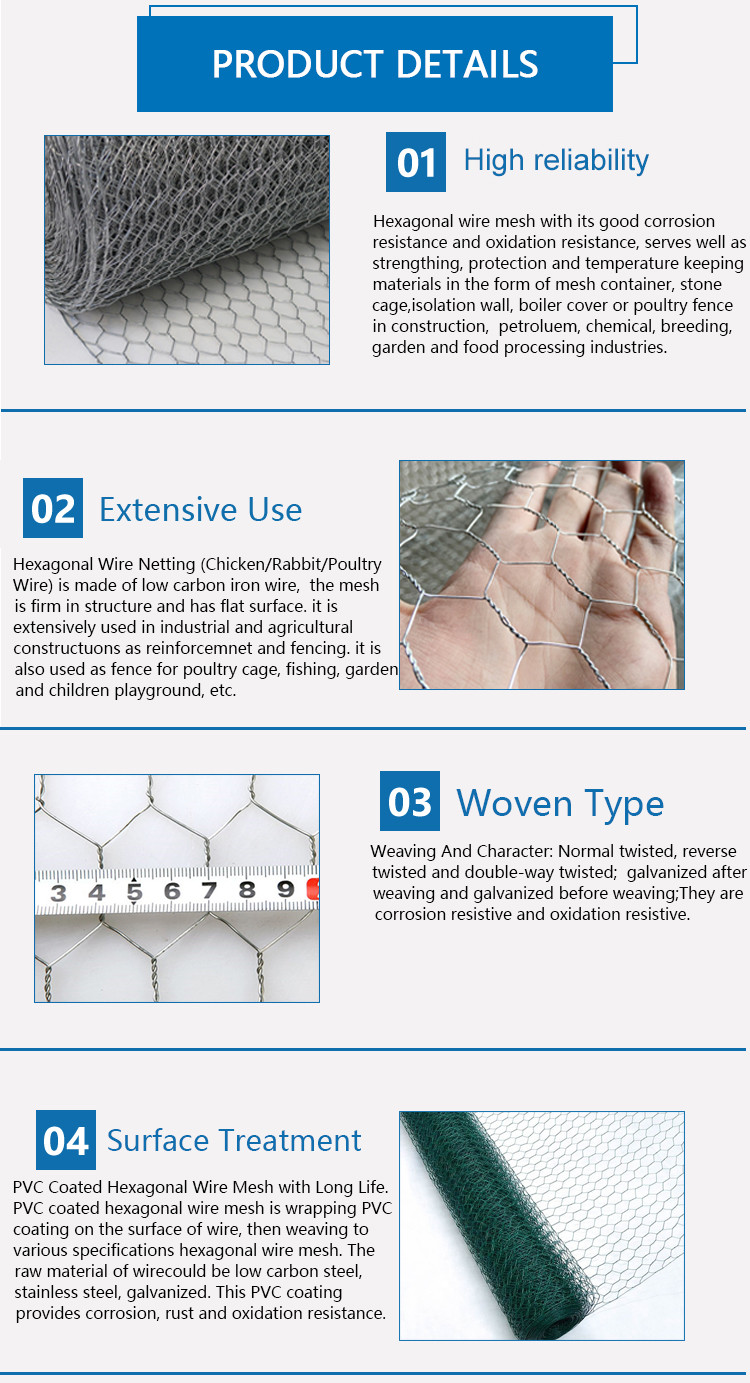 Chicken Protecting Galvanized Hexagonal Wire Mesh Durable Construction