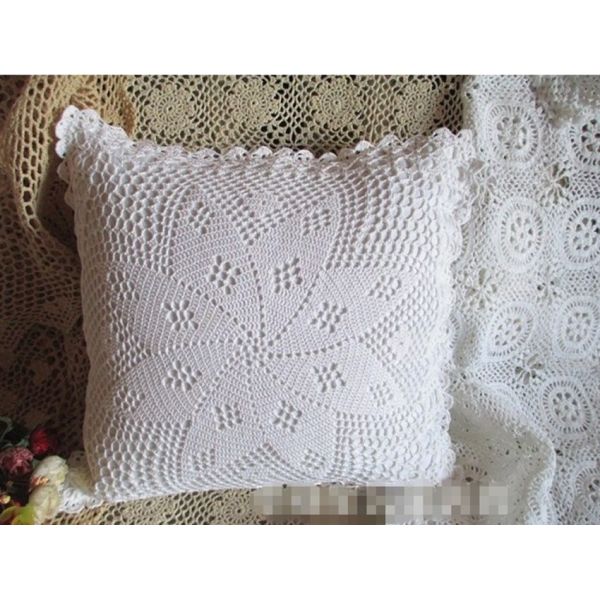 square Asian style colorful corchet hook made cotton pillow cover cushion overlay as home