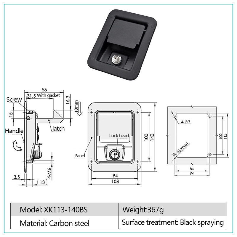 Carbon Steel Paddle Handle Locking Latch For Special Vehicles Modified Vehicles