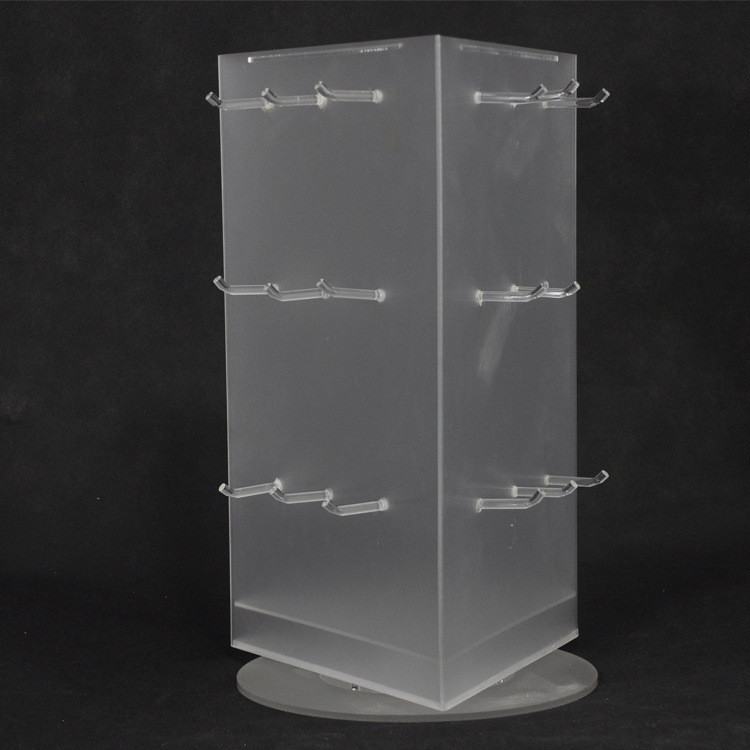 Rotating Frosted Acrylic Sunglasses Display Stand Free Standing Eyewear Display For 9pcs Glasses