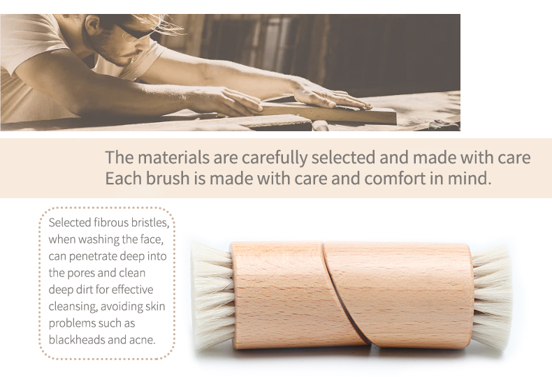 Wooden Handle Facial Cleaning Brush Makeup Remover Brush With Super Soft Goat Bristle
