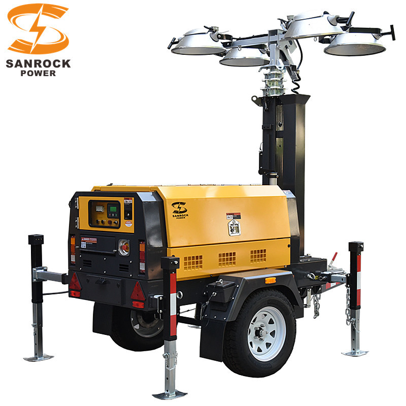2 Wheeled Telescopic Light Tower Industrial Portable Diesel Light Tower 3 Cylinders