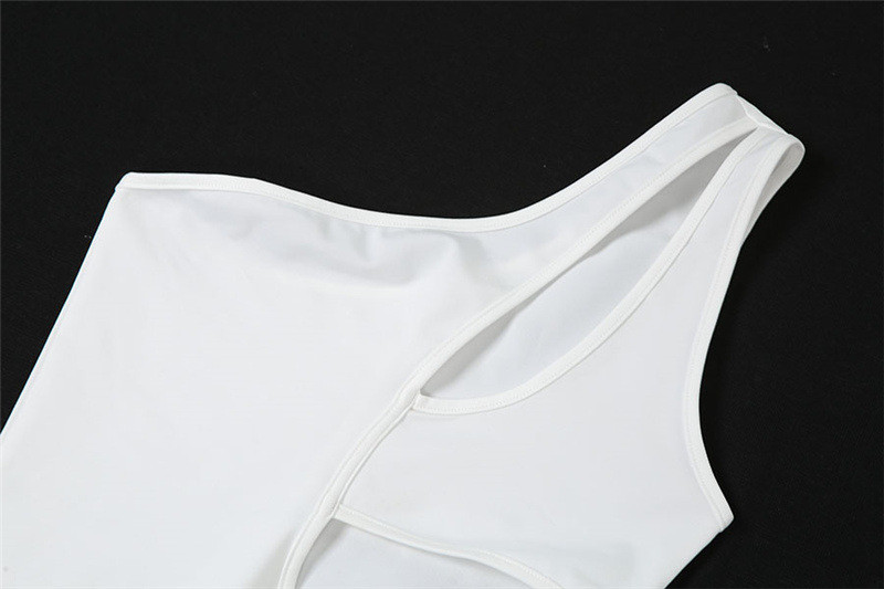 Skinny Hollow Out Women Bodycon Jumpsuit , Casual White One Shoulder Jumpsuit