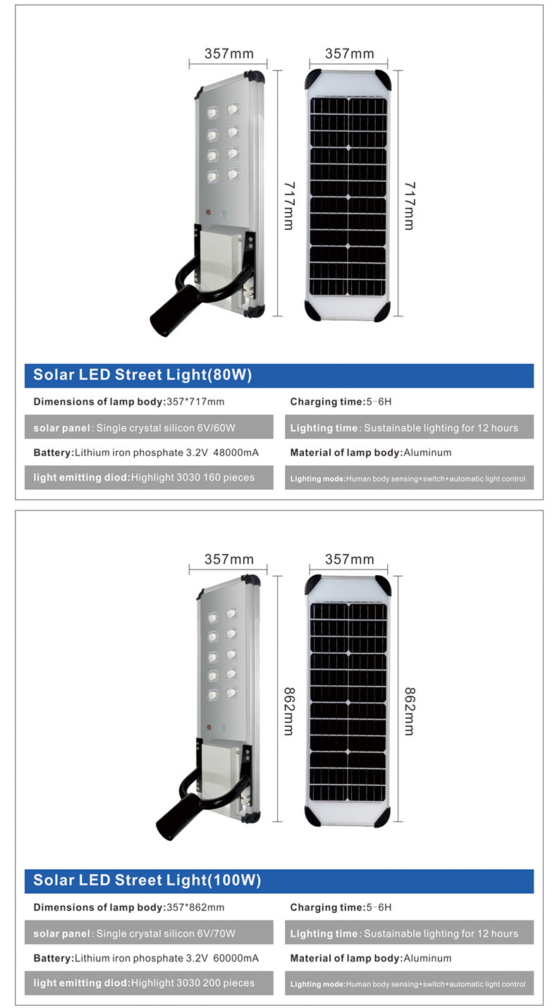 6 Heads 120w Led Solar Street Light Luminary 627x357x50mm