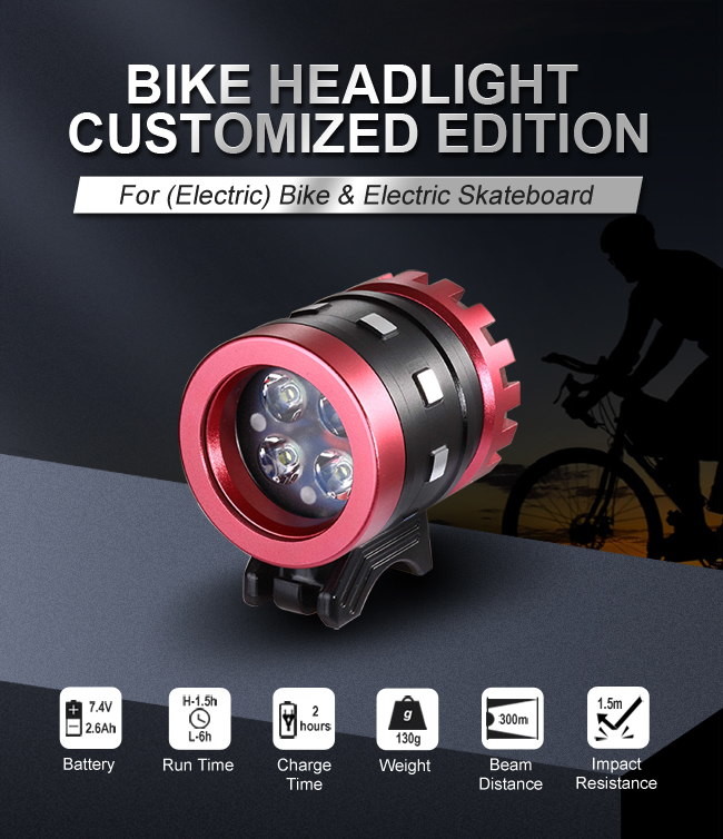 Aluminum Rechargeable Bike LED Flashlight 2000 Lumen IP65 Waterproof