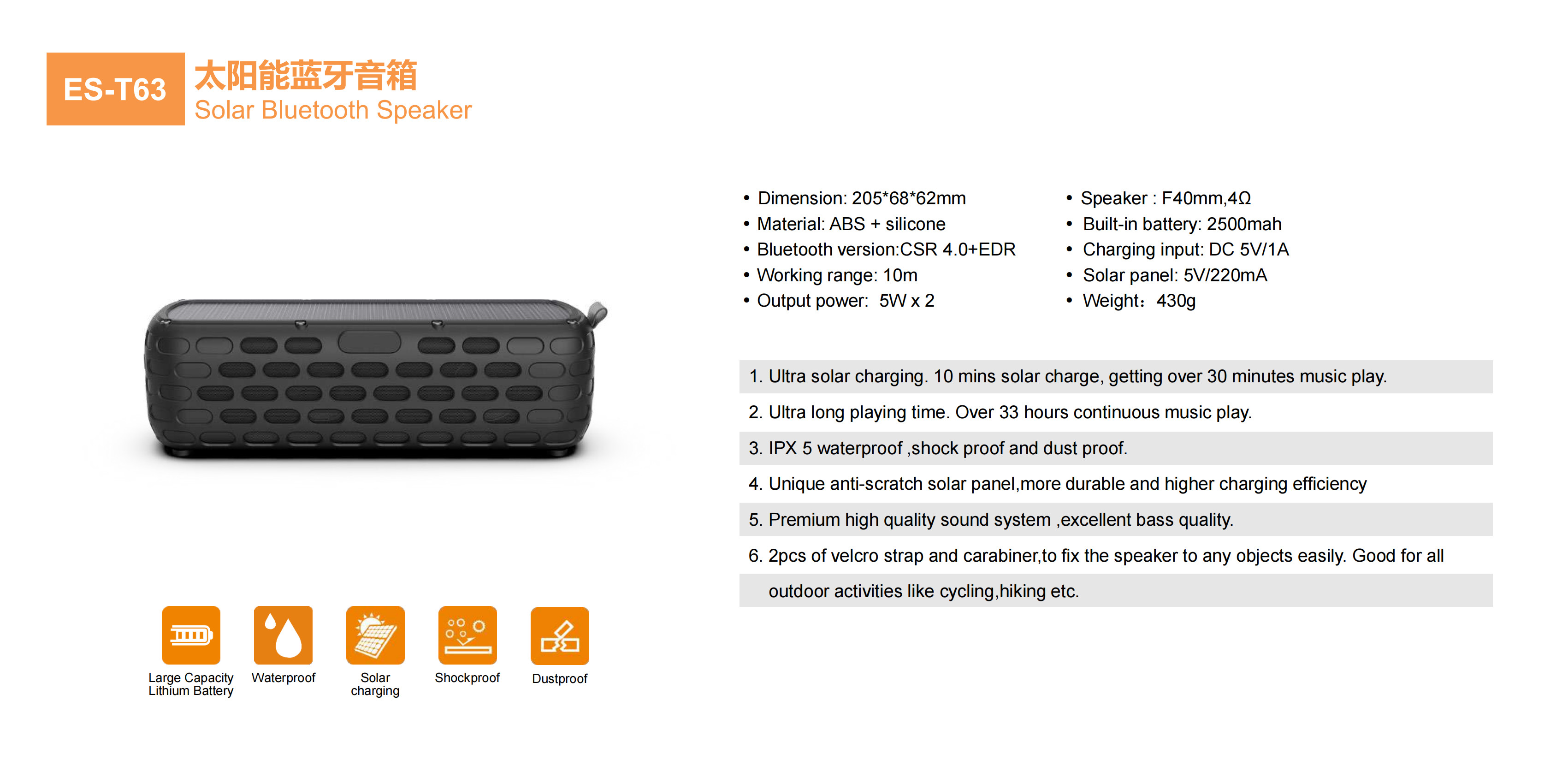 9W Solar Waterproof Bluetooth Speaker Power Bank | Best Manufacturers, Suppliers, Exporters, Importers, Buyers,