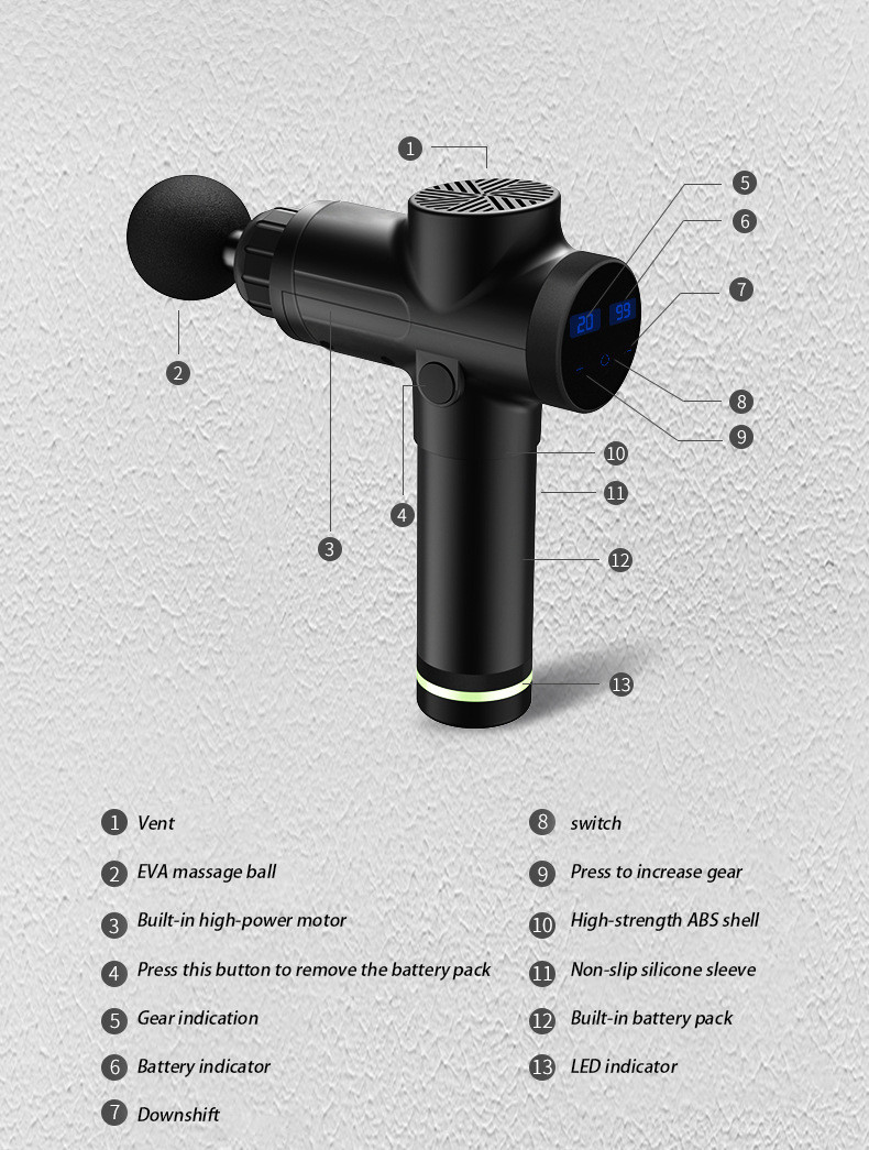 30 Speed Handheld Body Deep Muscle Massager with 6 Heads
