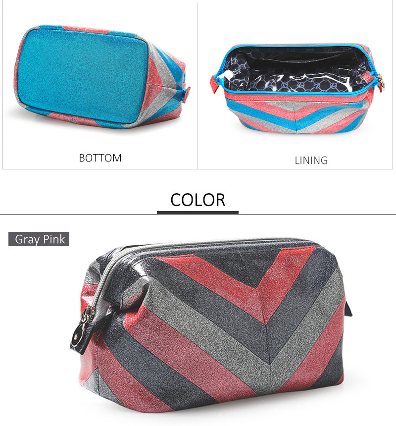 Portable Waterproof Glitter PU Zipper Makeup Bag