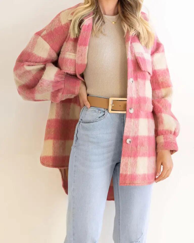 Winter Plaid Jacket Women Overshirt Long Checkered Jacket Woman Female Long Sleeve Winter Shirt Jackets Coats for Women