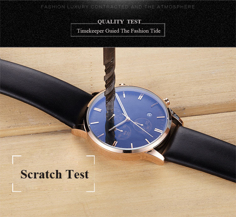 Fitness Stainless Steel Leather Watch Five Hands Water Proof 3 ATM