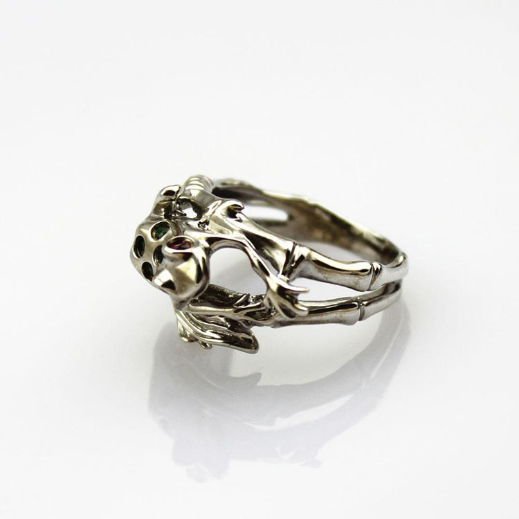 Fashion Jewelry Pave Green Cubic Zircon Sterling Silver Frog Ring(F14)