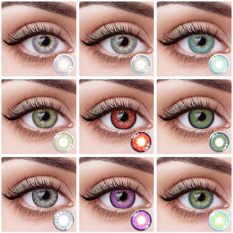 Custom Logo Nougat Blue Eye Contact Lenses Triple Tone 14.2mm